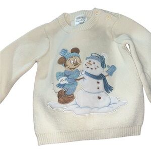 Disney Baby Cream Knit with Snowman and Mouse Sz 12-18 Months